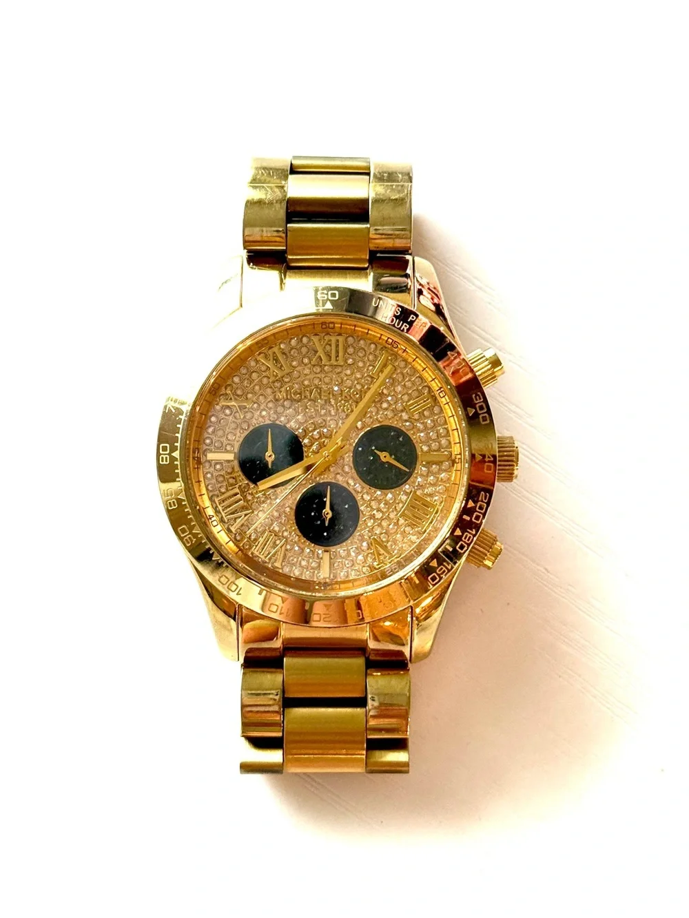 Michael Kors Gold and Black Chronograph Dials Diamond Crystal Dial Watch